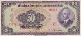 Turkey, 50 Lira, 1942, XF, p142, 3. Emisyon, 1. Tertip
Estimate: USD 1000-2000