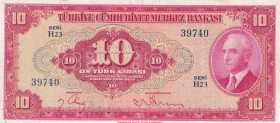 Turkey, 10 Lira, 1947, XF, p147, 4. Emission, 1. Tertip
İsmet İnönü Portrait
Estimate: USD 300-600