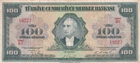 Turkey, 100 Lira, 1947, VF, p149, 4. Emisyon, 1. Tertip
Stained
Estimate: USD 200-400
