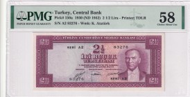 Turkey, 2 1/2 Lira, 1952, AUNC, p150a, 5. Emission, 1. Tertip
PMG 58
Estimate: USD 750-1500