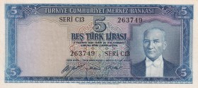 Turkey, 5 Lira, 1952, XF(+), p154, 5. Emission, 1. Tertip
Estimate: USD 75-150