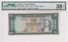 Turkey, 10 Lira, 1952, AUNC, p156a, 5. Emission, 1. Tertip
PMG 58 EPQ
Estimate: USD 1000-2000