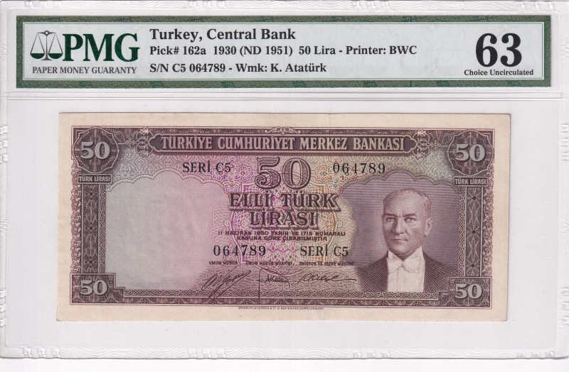 Turkey, 50 Lira, 1951, UNC, p162a, 5. Emission, 1. Tertip
PMG 63
Estimate: USD...