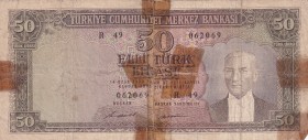 Turkey, 50 Lira, 1956, POOR, p164, 5. Emission, 3. Tertip
There are stained and tape.
Estimate: USD 20-40