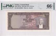 Turkey, 50 Lira, 1971, UNC, p187Aa, 5. Emission, 7. Tertip
PMG 66 EPQ
Estimate: USD 150-300