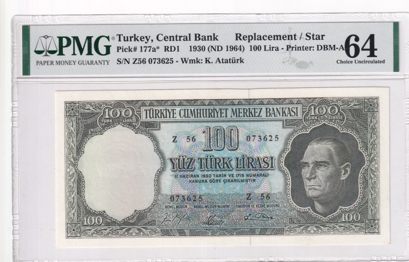 Turkey, 100 Lira, 1964, UNC, p177a, 5. Emission, 5. Tertip
REPLACEMENT
Estimat...