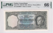 Turkey, 100 Lira, 1964, UNC, p177a, 5. Emission, 5. Tertip
PMG 66 EPQ
Estimate: USD 1000-2000