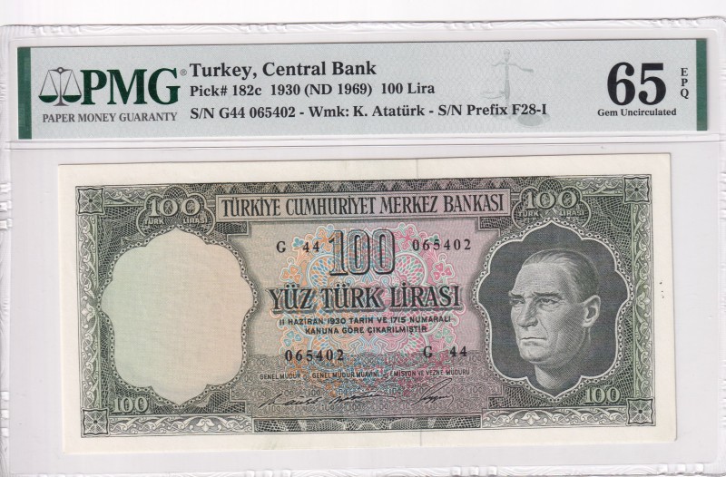 Turkey, 100 Lira, 1969, UNC, p182, 5. Emission, 6. Tertip
PMG 65 EPQ
Estimate:...