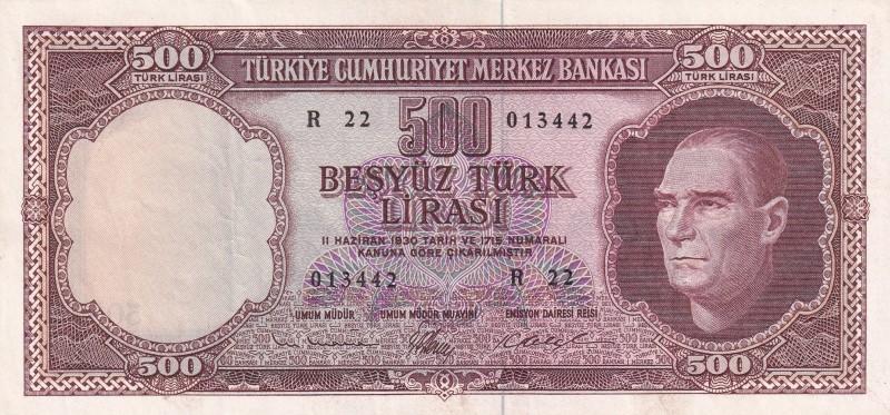 Turkey, 500 Lira, 1962, XF, p178a, 5. Emission, 3. Tertip
Natural
Estimate: US...