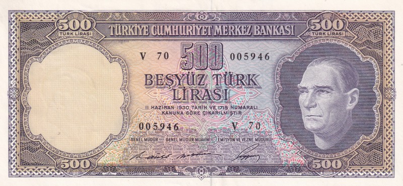 Turkey, 500 Lira, 1968, AUNC, p183, 5. Emission, 4. Tertip
Estimate: USD 200-40...