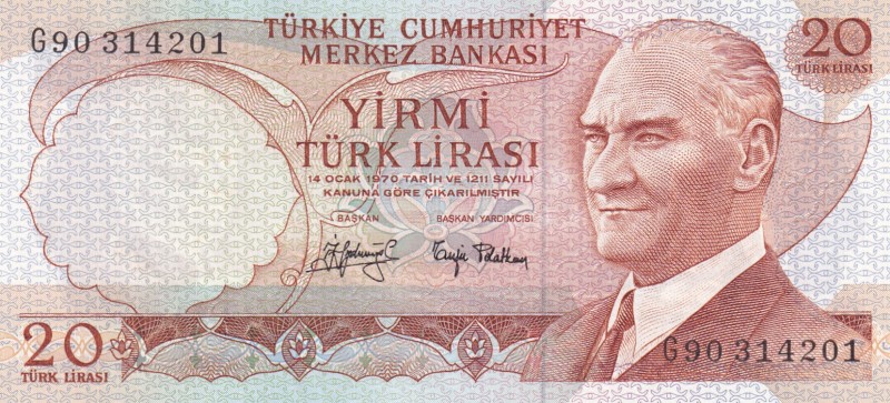 Turkey, 20 Lira, 1979, UNC, p187a, 6. Emission, 3. Tertip
'G90'' prefix