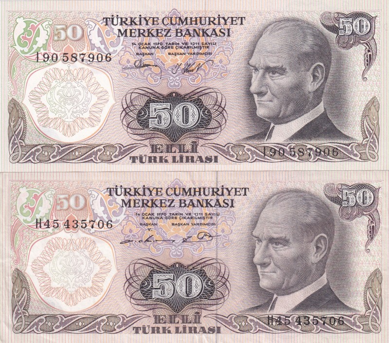 Turkey, 50 Lira, 1976/1983, , p188, 6. Emission, 2. Tertip
(Total 2 banknotes)