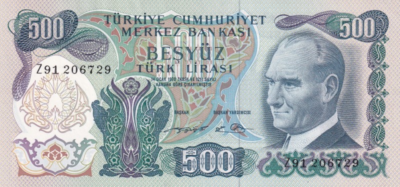 Turkey, 500 Lira, 1974, UNC, p190d, 6. Emission, 2. Tertip
"Z91"Rare
Estimate:...