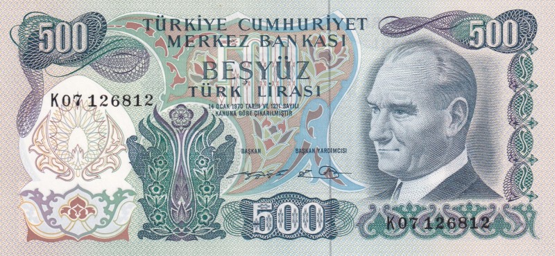 Turkey, 500 Lira, 1974, UNC, p190b, 6. Emission, 2. Tertip
"K07" Rare
Estimate...