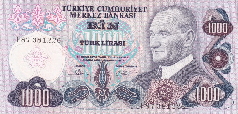 Turkey, 1.000 Lira, 1979, UNC, p191, 6. Emission, 3. Tertip
Estimate: USD 15-30