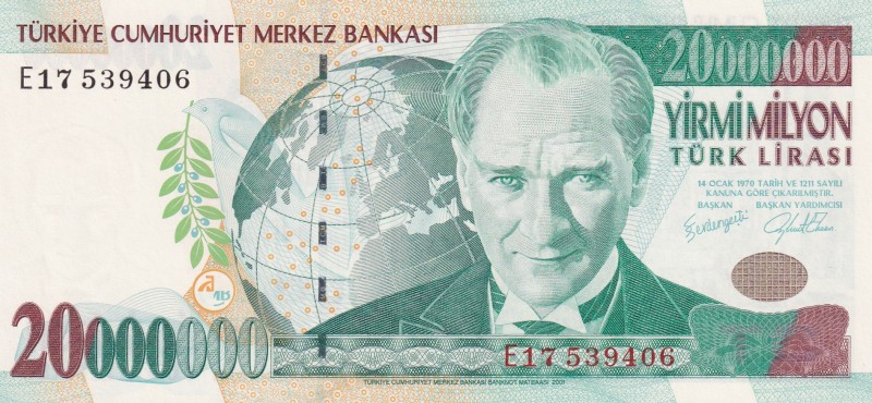 Turkey, 20.000.000 Lira, 2001, UNC, p215, 7. Emission, 1. Tertip
Estimate: USD ...