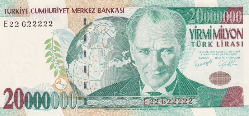 Turkey, 20.000.000 Lira, 2001, UNC, p215, 7. Emission, 1. Tertip
Repeater
Esti...