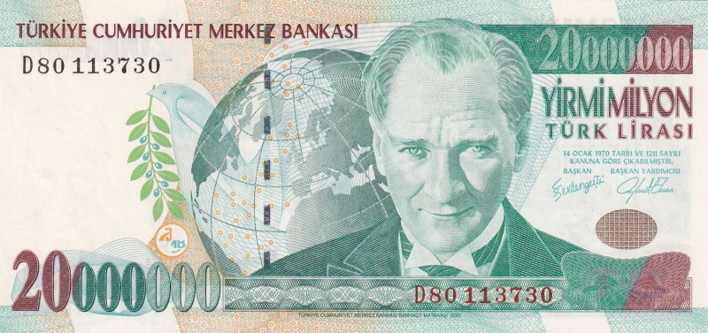 Turkey, 20.000.000 Lira, 2001, UNC, p215, 7. Emission, 1. Tertip
Estimate: USD ...