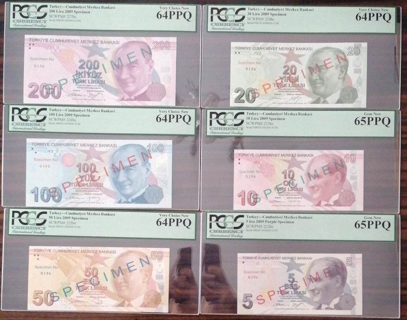 Turkey, 5-10-20-50-100-200 Lira, , UNC, , SPECIMEN
PMG 64 PPQ and 65 PPQ
Estim...