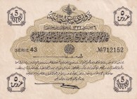 Turkey, Ottoman Empire, 5 Piastres, 1916, VF, p87, Talat / Hüseyin Cahid
V. Mehmed Reşad Period, AH: 6 August 1332,sign: Talat / Hüseyin Cahid
Estim...