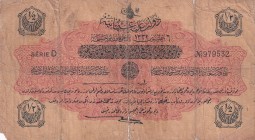 Turkey, Ottoman Empire, 1/2 Livre, 1916, POOR, p89, Talat / Hüseyin Cahid
V. Mehmed Reşad Period, AH: 6 August 1332,sign: Talat / Hüseyin Cahid
Esti...