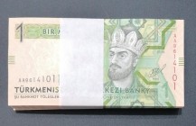 Turkmenistan, 1 Manat, 2014, UNC, p29b, BUNDLE
(Total 100 consecutive banknotes)
Estimate: USD 25-50