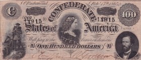 United States of America, Confederate States, 100 Dollars, 1864, VF(+),
Confederate States of America, Richmond
Estimate: USD 120-240