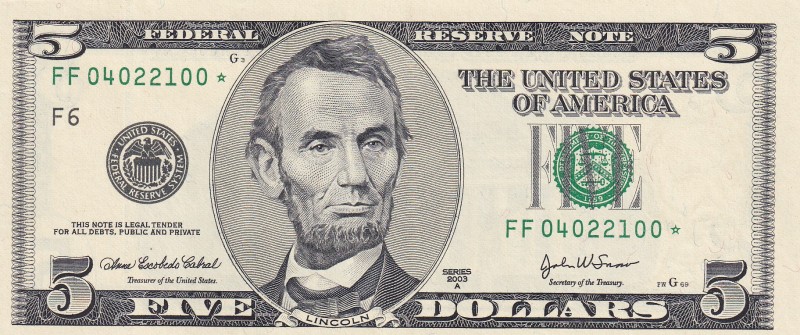 United States of America, 5 Dollars, 2003, UNC, p517b, REPLACEMENT
04.02.2100 D...