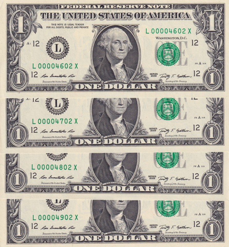 United States of America, 1 Dollar, 2009, UNC, p530, (Total 4 banknotes)
Low se...