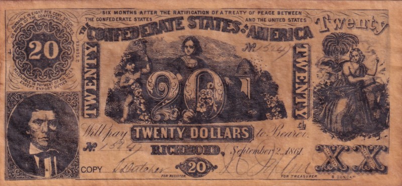 United States of America, 20 Dollars, 1861, XF,
Confederate States of America, ...