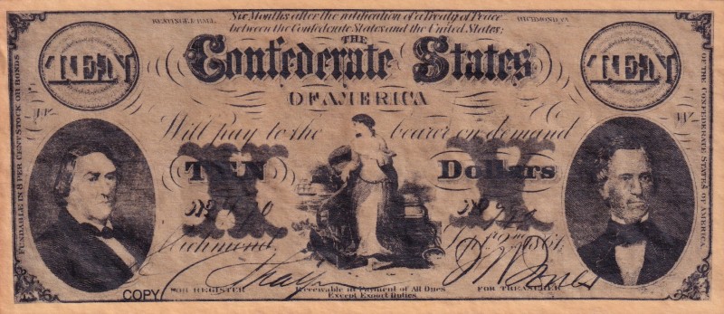 United States of America, 10 Dollars, 1861, XF,
Confederate States of America C...