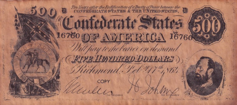 United States of America, 500 Dollars, 1964, XF,
Confederate States of America,...