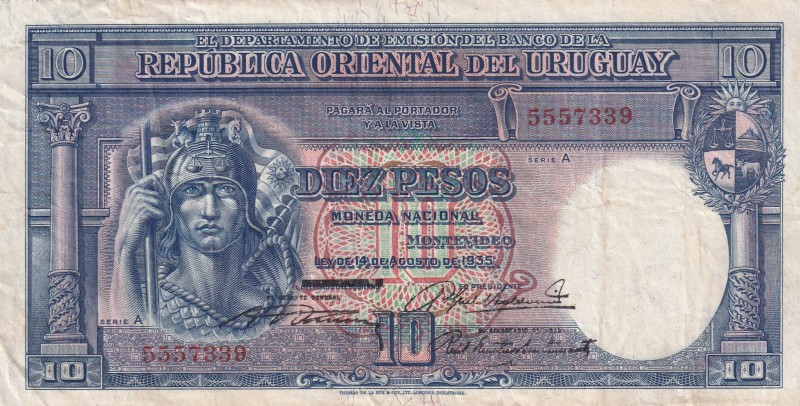 Uruguay, 10 Pesos, 1935, VF(+), p30a
Estimate: USD 20-40