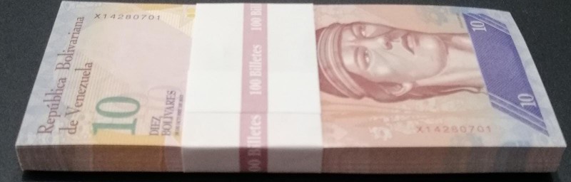 Venezuela, 10 Bolívares, 2013, UNC, p90d, BUNDLE
(Total 100 consecutive banknot...