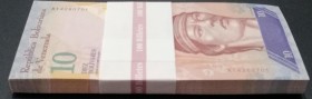 Venezuela, 10 Bolívares, 2013, UNC, p90d, BUNDLE
(Total 100 consecutive banknotes)
Estimate: USD 30-60