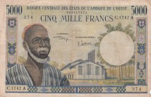 West African States, 5.000 Francs, 1961/1965, VF(-), p104ah
There are openings and tears
Estimate: USD 200-400