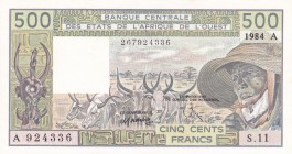 West African States, 500 Francs, 1984, UNC, p106Ag
"A'' Ivory Coast
