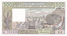 West African States, 500 Francs, 1983, UNC, p106Af
"A'' Ivory Coast
Estimate: USD 15-30