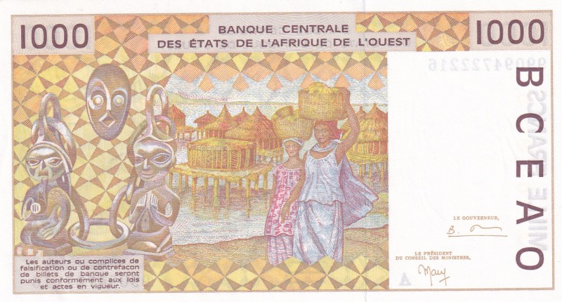 West African States, 1.000 Francs, 2001, UNC, p11Aj
"A" for Cote d' Ivoire
Est...