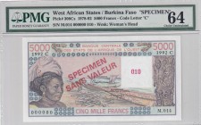 West African States, 5.000 Francs, 1992, UNC, p308Cs, SPECIMEN
PMG 64