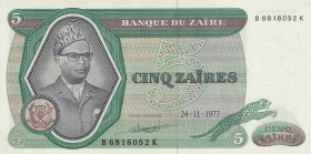 Zaire, 5 Zaïres, 1977, UNC, p21b