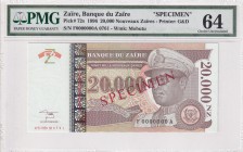 Zaire, 20.000 Nouveaux Zaires, 1996, UNC, p72s, SPECIMEN
PMG 64
Estimate: USD 40-80