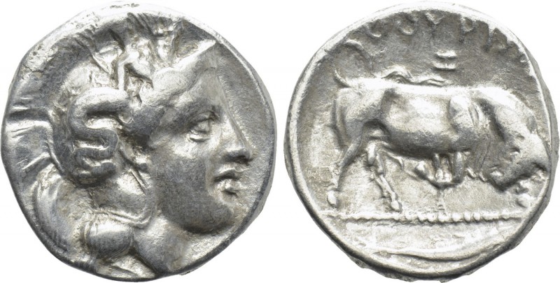 LUCANIA. Thourioi. Nomos (Circa 350-300 BC). 

Obv: Helmeted head of Athena ri...