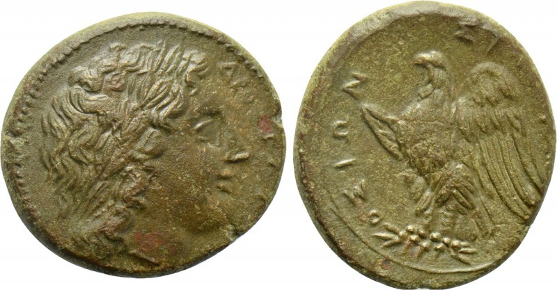 SICILY. Syracuse. Hiketas II (287-278 BC). Ae Litra. 

Obv: ΔΙΟΣ ΕΛΛANIOY. 
L...
