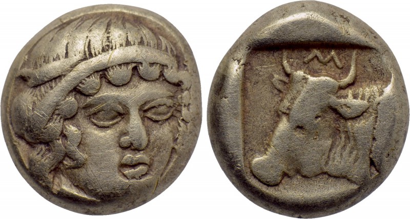 LESBOS. Mytilene. EL Hekte (Circa 454-428/7 BC).

Obv: Diademed female head fa...