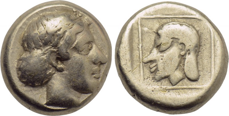 LESBOS. Mytilene. EL Hekte (Circa 412-378 BC).

Obv: Head of Artemis-Kybele ri...