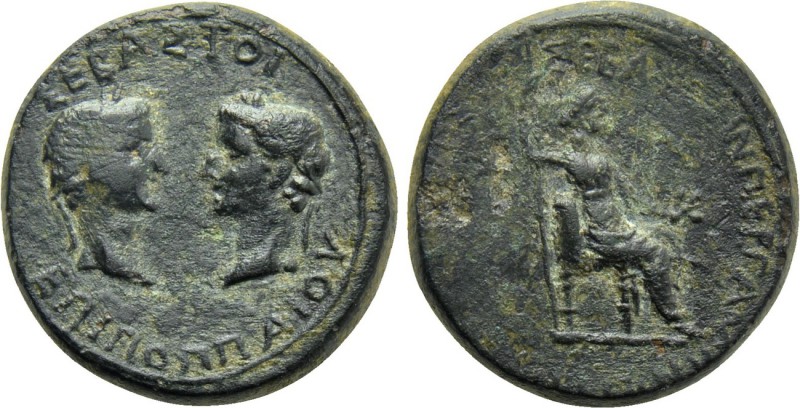 MYSIA. Pergamum. Tiberius with Augustus and Livia (14-37). Ae. Poppaeus, procons...