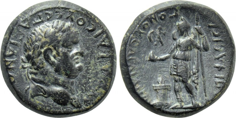LYDIA. Sardes. Vespasian (69-79). Ae. T. Fl. Eisigonos, strategos. 

Obv: AVTO...