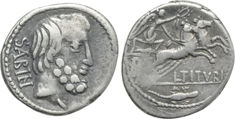 L. TITURIUS L.F. SABINUS. Denarius (89 BC). Rome. 

Obv: SABIN. 
Bare and bea...