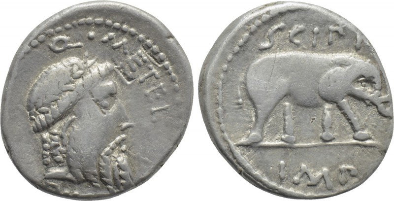 Q. CAECILIUS METELLUS PIUS SCIPIO. Denarius (47-46 BC). Military mint traveling ...
